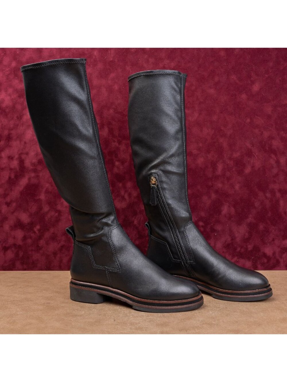 Eileen Fisher Women Tiley Black Leather Stretch Zip Fashion Knee Boots sz 6.5